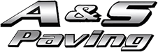 A&S Paving logo with bold, metallic silver letters on a transparent background.